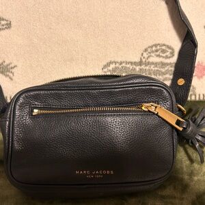 Marc Jacobs Black Leather Crossbody with Gold Accents